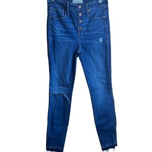 Madewell Womens 10" High-Rise Skinny Jeans Size 26 Dark Wash Distressed Denim Bu